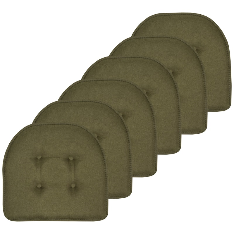 Sweet Home Collection Solid Color U-Shaped Memory Foam Chair Cushions - 16"x17" - Set of 6 - Army Green