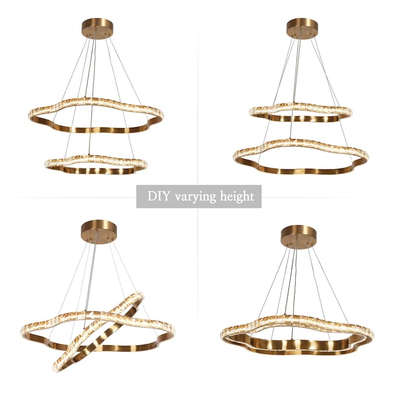 Modern 2-Light LED Crystal Chandelier 2-Tier Ceiling Lights for Dining Room - Dia. 25.6" x H 3"