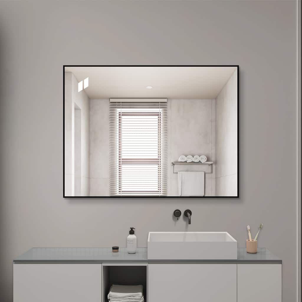 24*32" Black Aluminum Framed Bathroom Mirror