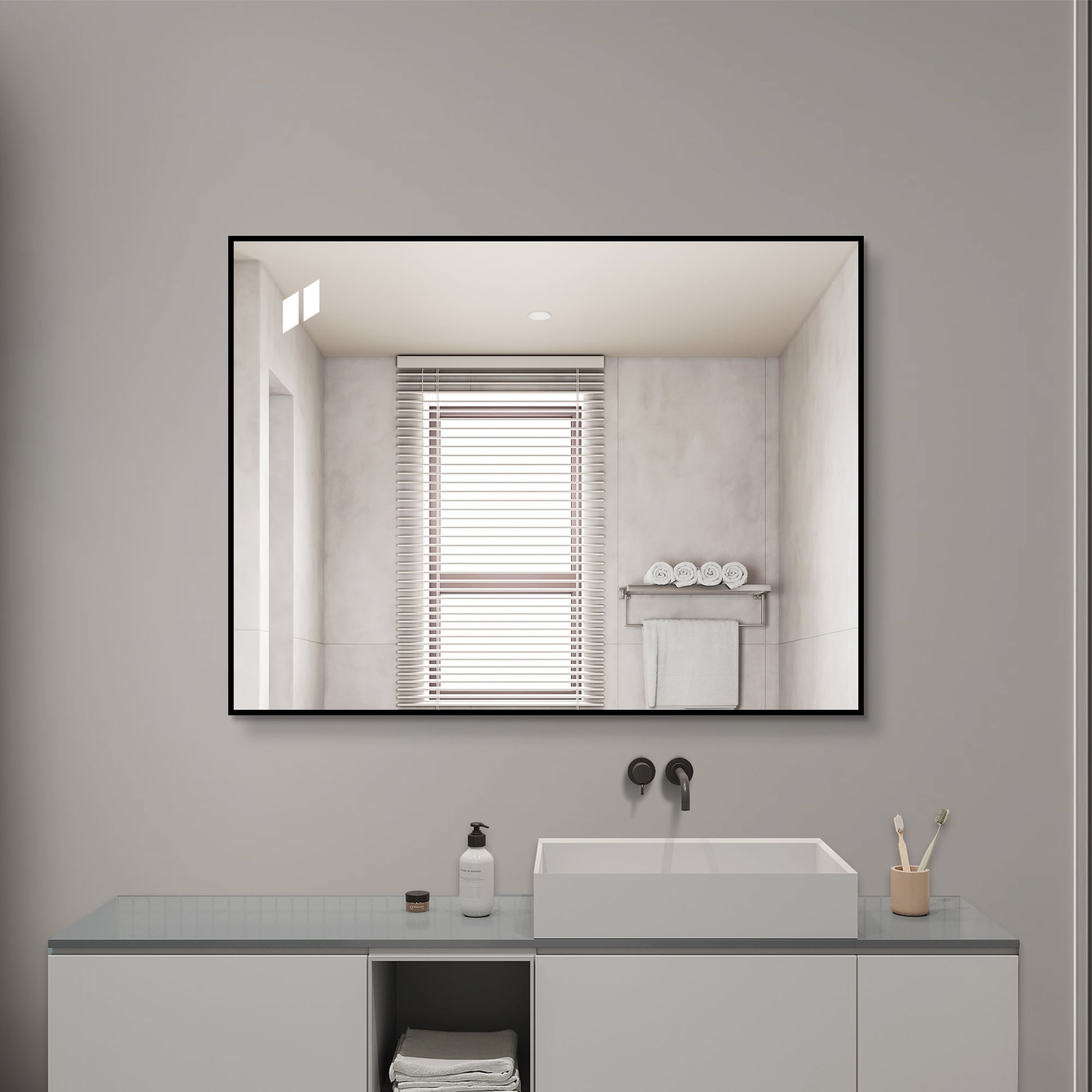24*32" Black Aluminum Framed Bathroom Mirror
