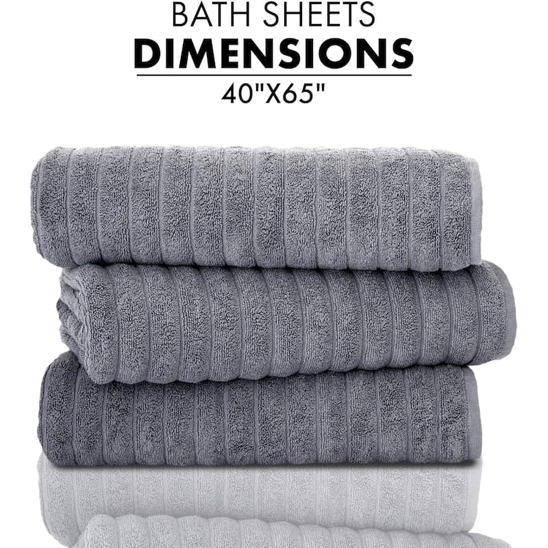 Classic Turkish Towels 100% Turkish Cotton Bath Sheets Plush Ribbed 3 Piece 40x65" - 40x65