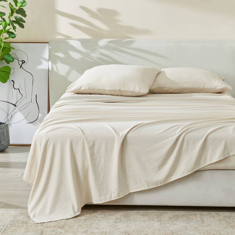 Patina Vie Maison Pre-Washed Microfiber Ultra-Soft Solid Bed Sheet Set - Twin - Natural