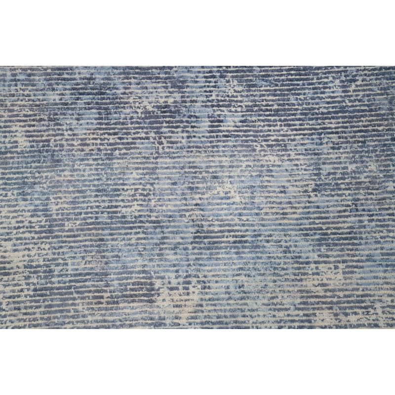 Hand Knotted Oriental Viscose Silk Carpet Modern All-Over Navy Blue & Blues Abstract Area Rug - 7' 8'' X 5' 6''