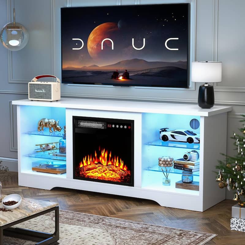 Bossin 58" Fireplace TV Stand with 18'' Electric Fireplace,Modern Entertainment Center for 65'' TVs,TV Cabinet
