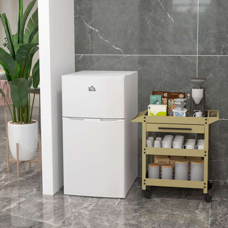 HOMCOM Double Door Mini Fridge with Freezer, 3.2 Cu.Ft Compact Refrigerator with Adjustable Shelf, Adjustable Thermostat