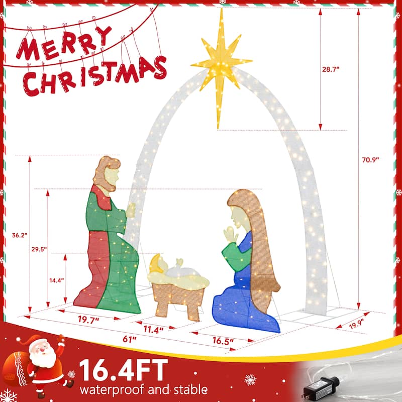 Nativity Scene Christmas Light Outdoor Decoration - Gold