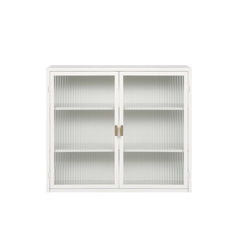 27.56"Glass Doors Modern Two-door Wall Cabinet with Featuring Three-tier Storage for Entryway Living Room Bathroom Dining Room