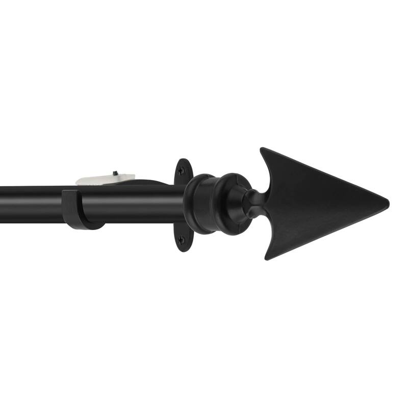 Deco Essential 3/4 Inch Curtain Rod for Windows & Doors Curtains Extendable Grey with Flat Arrow Finials & Brackets Set