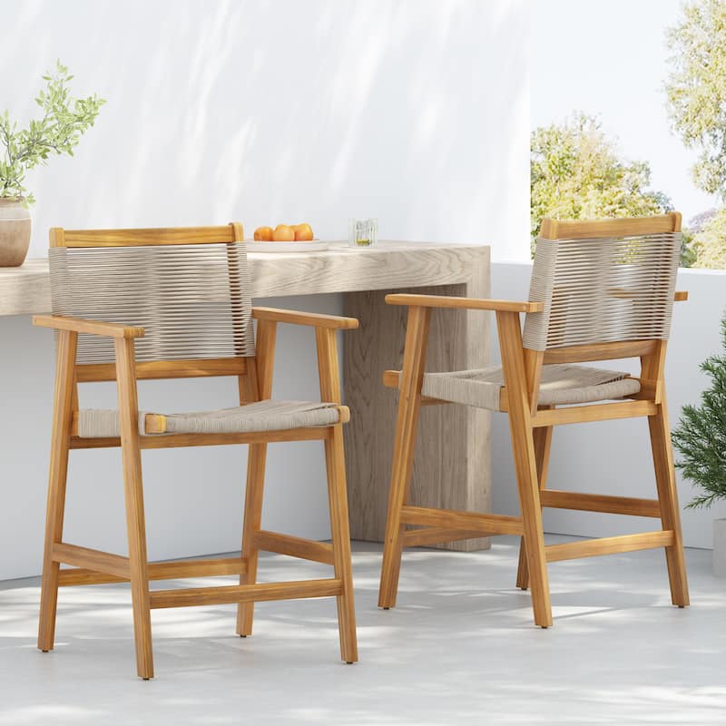 Christopher Knight Home -Samulle Patio Acacia Wood Counter Stool (Set of 2) - Teak Finish +Beige Rope