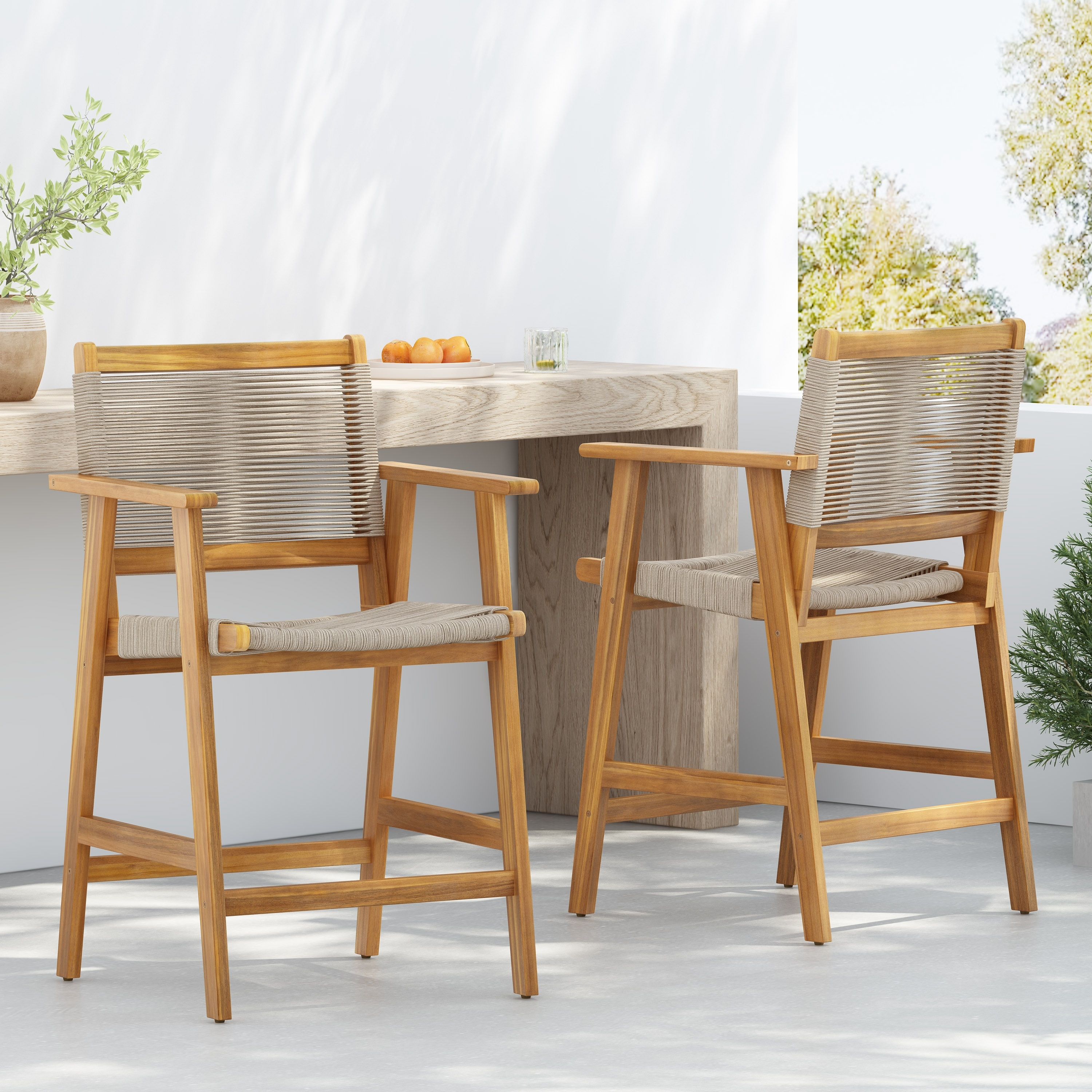 Christopher Knight Home -Samulle Patio Acacia Wood Counter Stool (Set of 2)