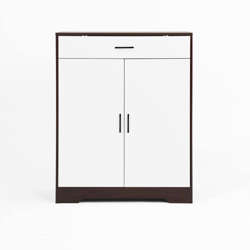 Modern 4-Tier Shoe Cabinet with Drawer & Adjustable Shelves, White Wooden Entryway Storage Organizer