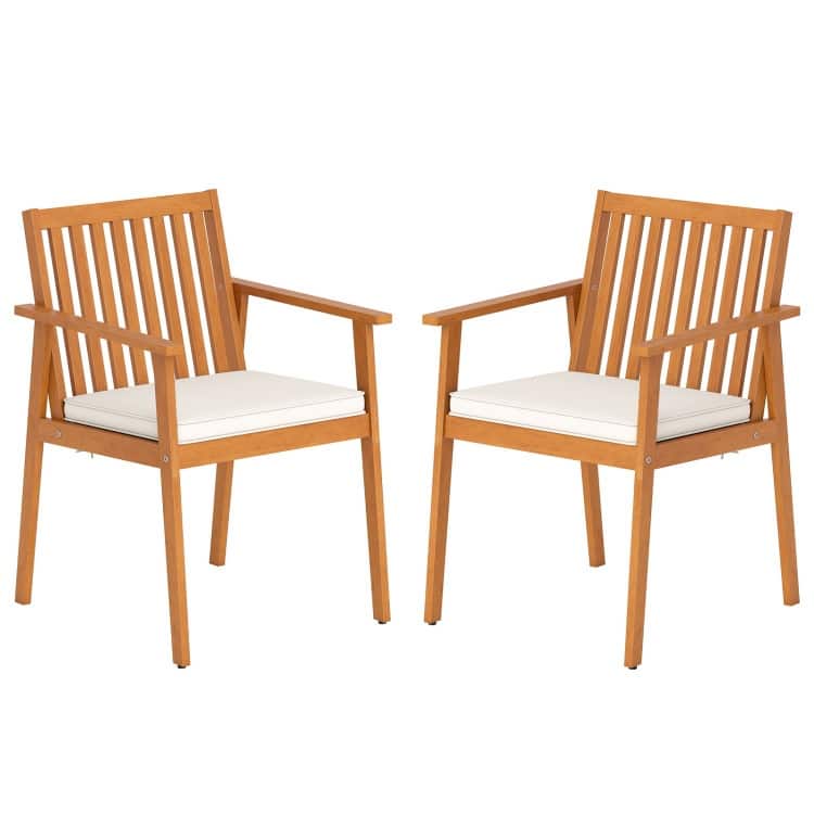 Natural Oak Acacia Wood Outdoor Dining Chairs Set of 2 with Cushions Set - 25" x 23" x 34" (L x W x H) - Natural