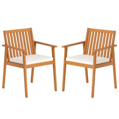 Natural Oak Acacia Wood Outdoor Dining Chairs Set of 2 with Cushions Set - 25" x 23" x 34" (L x W x H)