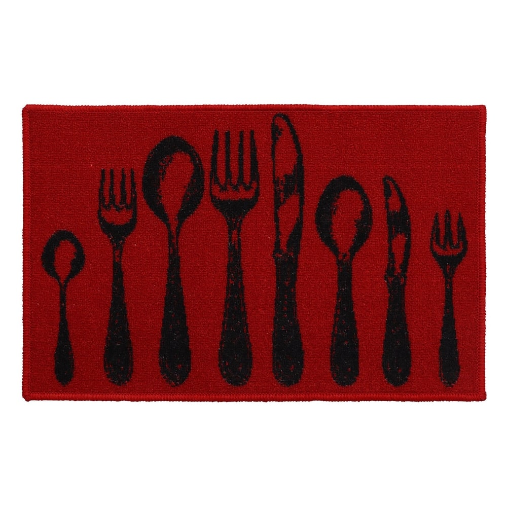 Chic Cutlery Print Wool-Effect Kitchen Mat and Runner Rug