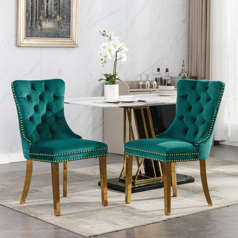 GDFStudio - Modern Velvet Upholstered Wood Dining Chair Set with Chrome Legs & Nailhead Trim (Set of 2)