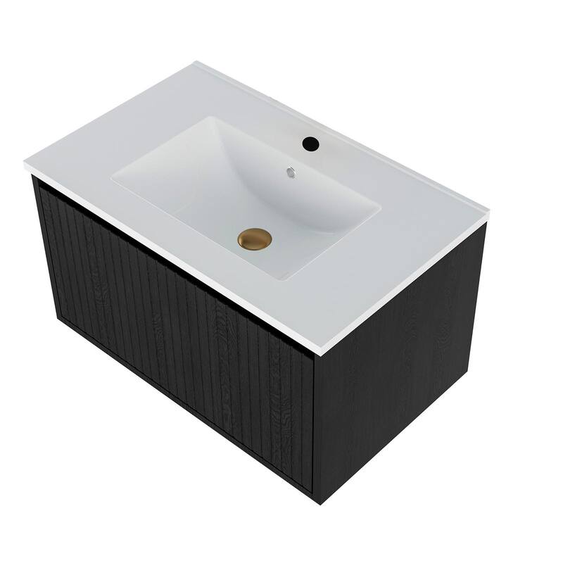 GDFStudio - Ari Modern Aesthetic Freestanding Bathroom Vanity with Ceramic Sink, Soft Close Drawers & Large Storage Spaces