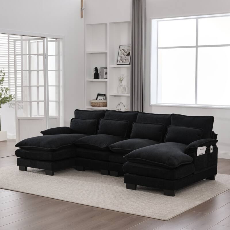107.87" Modular Chenille Comfy Sectional Cloud Sofa with Double Chaise