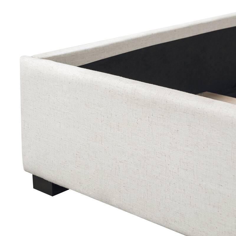 Christopher Knight Home - Serena Modern Linen Upholstered Bed Frame with Thick Headboard and Wooden Legs