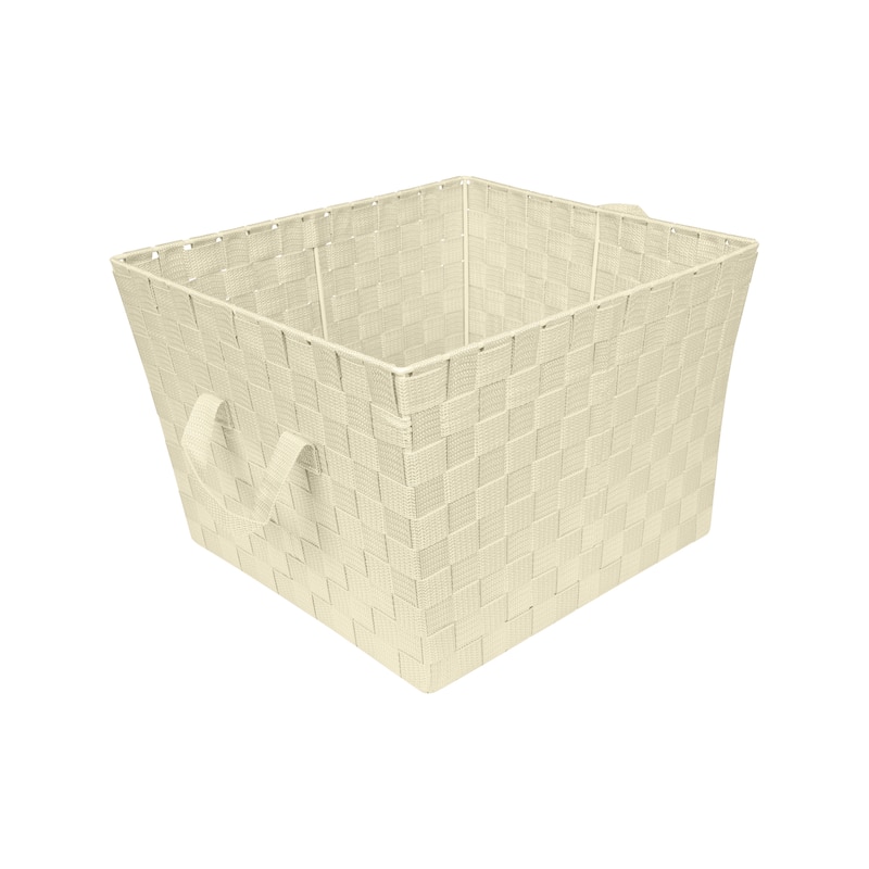 Simplify Ivory Plastic Large Woven Storage Bin - 13"x15"x10"