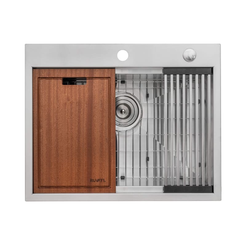 Ruvati 25 x 20 inch RV Workstation Drop-in Topmount Bar Prep Kitchen Sink 16 Gauge - RVH8205
