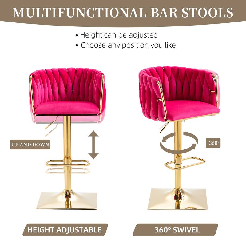 Velvet 360 Swivel Adjustable Height Lifting Vintage Bar Stools(set of 2) with Footrest