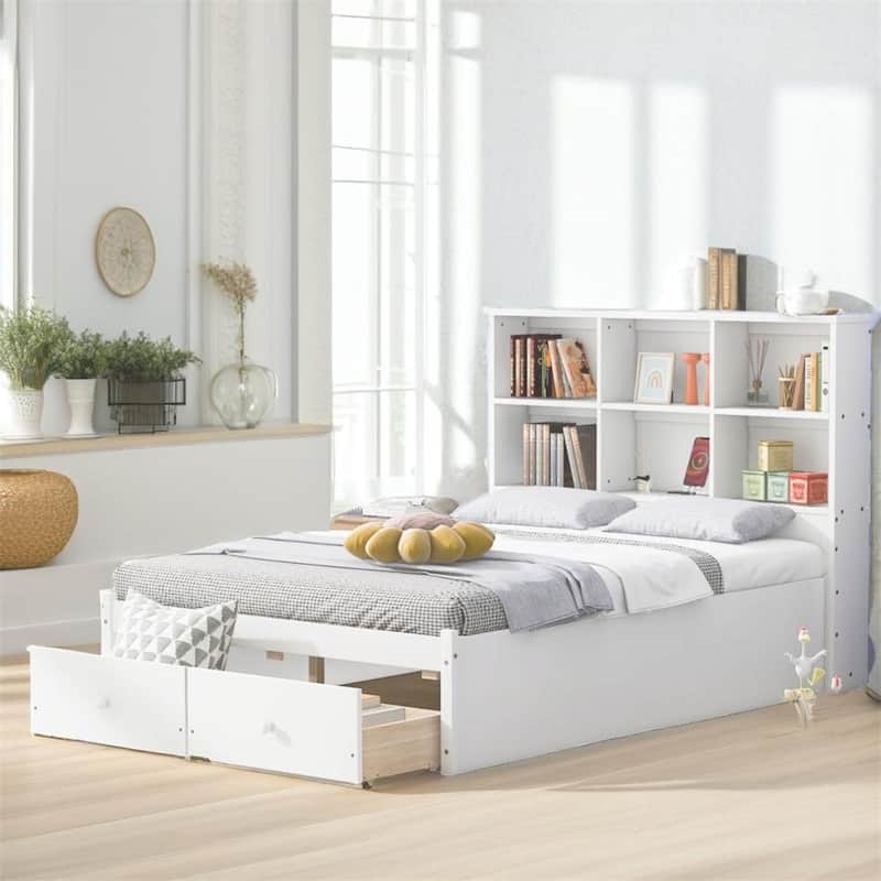Full Size Platform Bed with Storage Headboard and Charging Station