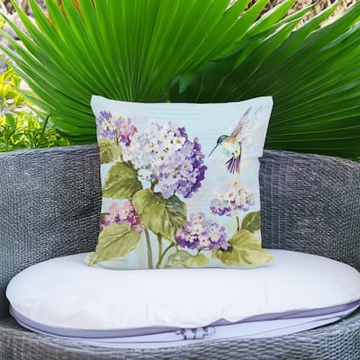 Magnolia Casual Outdoor Pillow Hummingbird with Hydrangea 18x18
