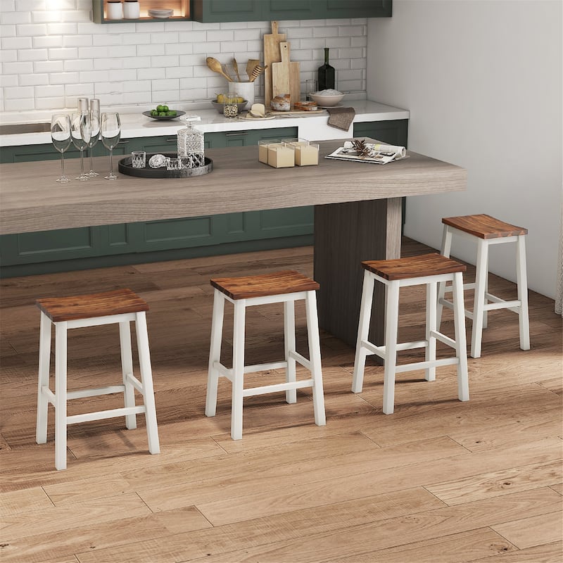 Gymax 24.5 Inch Set of 4 Saddle Stools Industrial Counter Height - Gray+Walnut