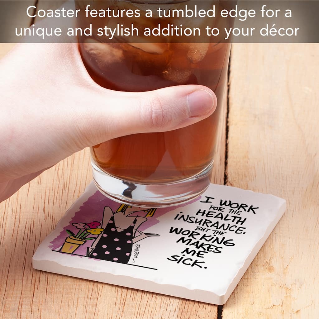Insurance 4 Pack Absorbent Stone Coasters with Cork Backing 4" Square Made in The USA Absorbent Wipes Clean