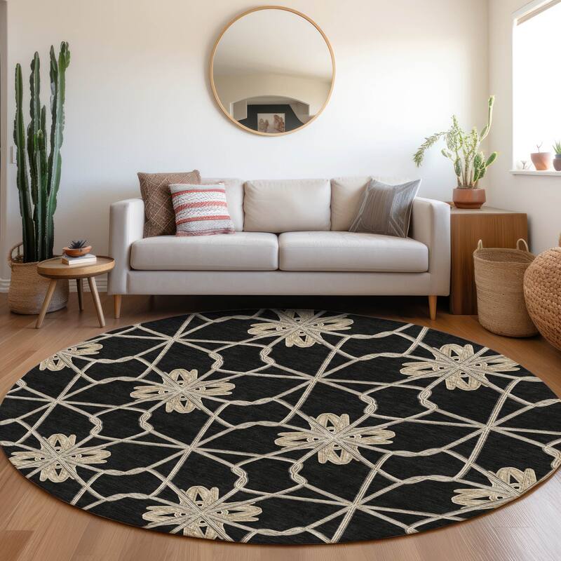 Premium Washable Super Soft Contemporary Tangle Mayfield Rug - Black - 8' x 8'