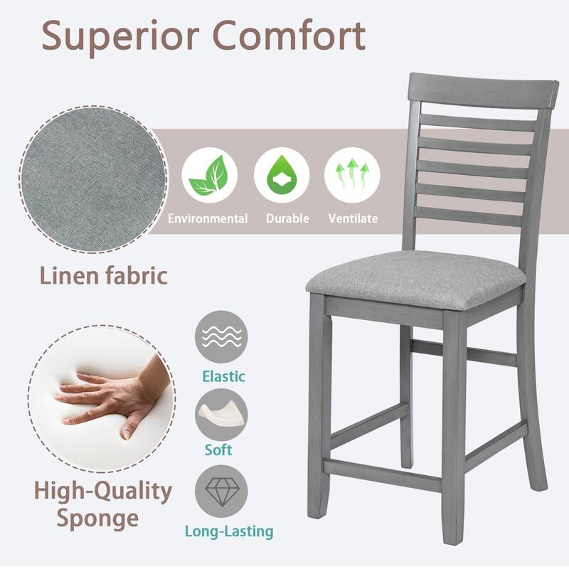 GDFStudio - Maison Modern Linen Upholstered Wooden Counter Height Dining Chairs Set, Padded Seat & Non-slip Feet Pads, Set of 4