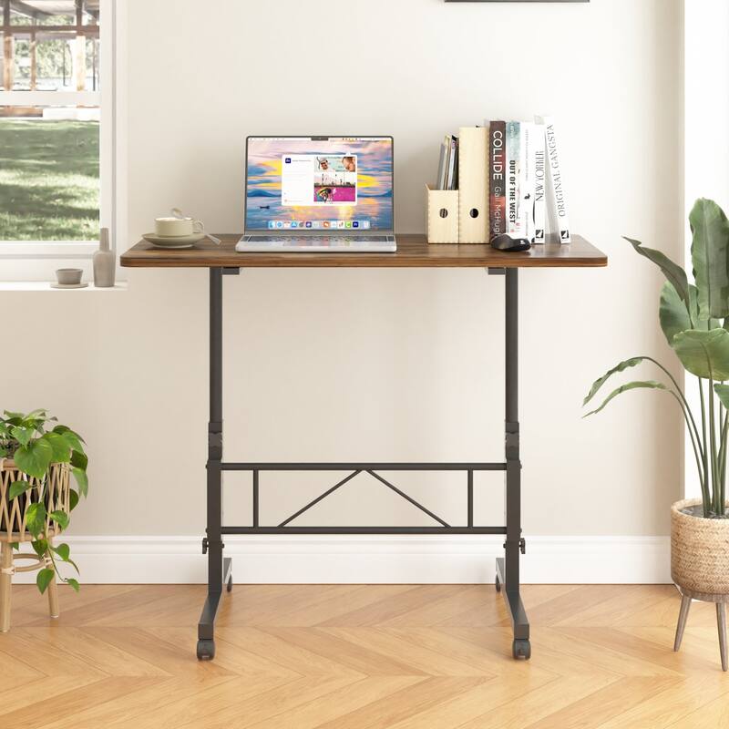 Mobile Stand Up Desk with Wheels, Small Standing Desk Adjustable Height, 31.5 Inch Portable Rolling Desks