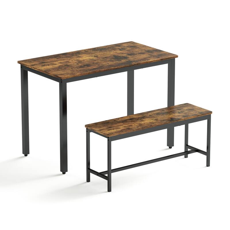 Industrial Kitchen Dining Table Set with 2 Dining Benches