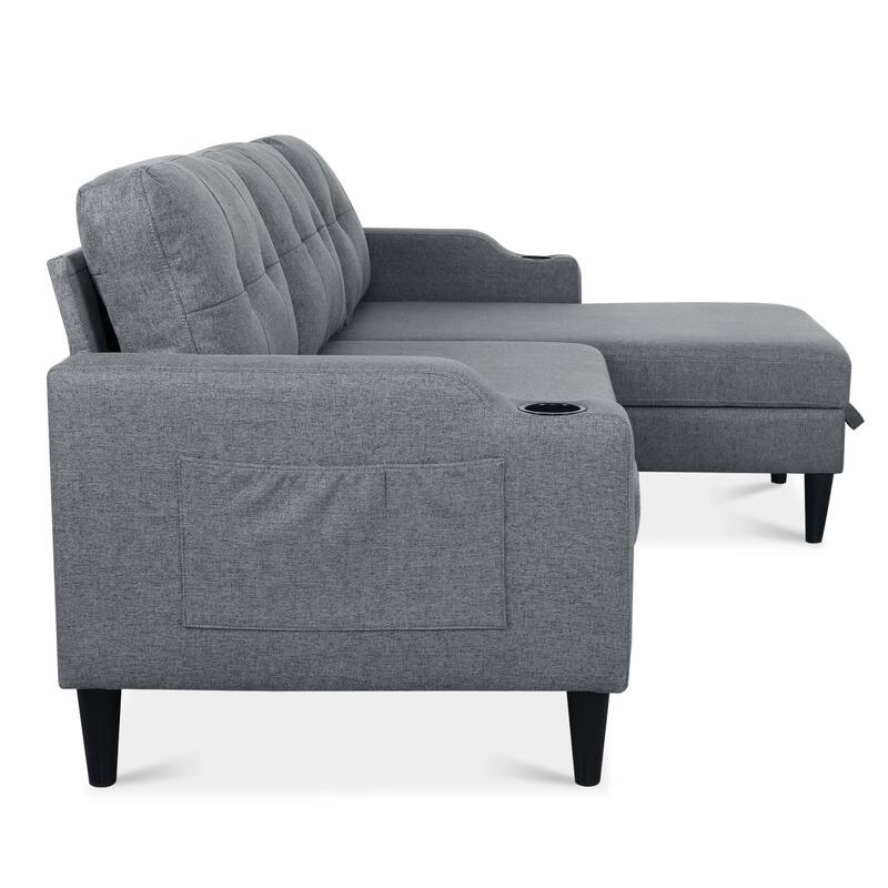 GDFStudio - Upholstered 74.8" 3-Seater Sofa with Storage and Space-Saving Pedal