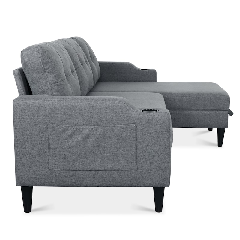 Pull Out Couch, L Shaped Convertible Sleeper Sofa Bed with Hidden Storage, 3-in-1 Upholstered Sectional Sofa with Cup Holder