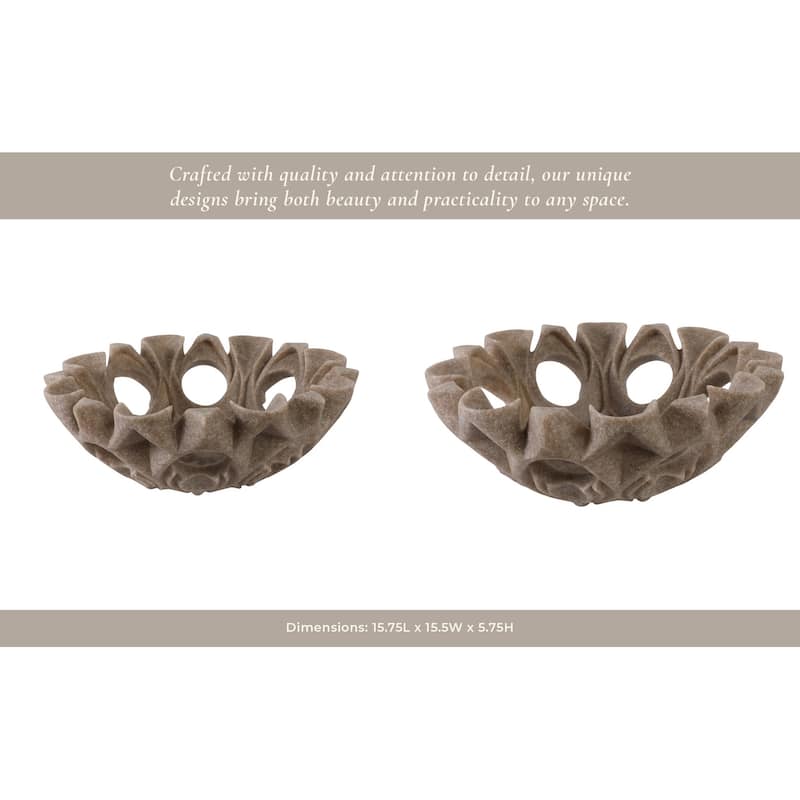 Polyresin Decorative Bowl with Sculpted Carved Floral Motif Design