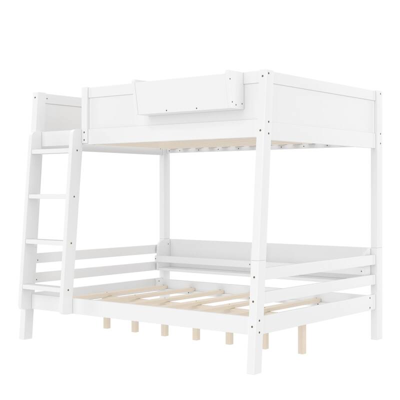 Wood Bunk Bed with Storage Shelves and Bookshelf, Ladder & Guardrails, Detachable Design