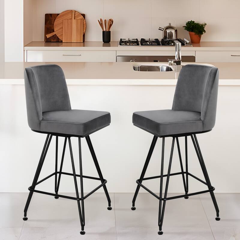 26" Leather/Velvet Swivel Counter Height Bar Stools - 38.2"H x 17.7"W x 19.1"D