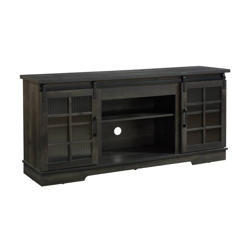 Charcoal Grey 59" TV Stand with 2 Sliding Glass Doors and Adjustable Shelves for TVs Up to 65"