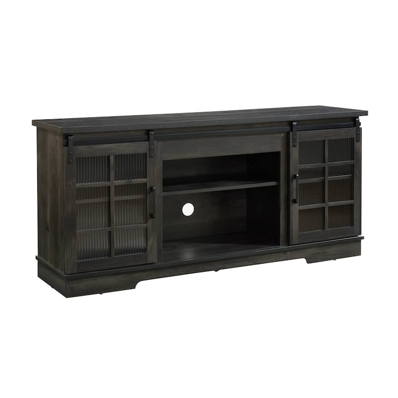Multipurpose TV Stand, Console Table with 2 Sliding Fluted Glass Tempered Doors, Entertainment Center with Open Shelves
