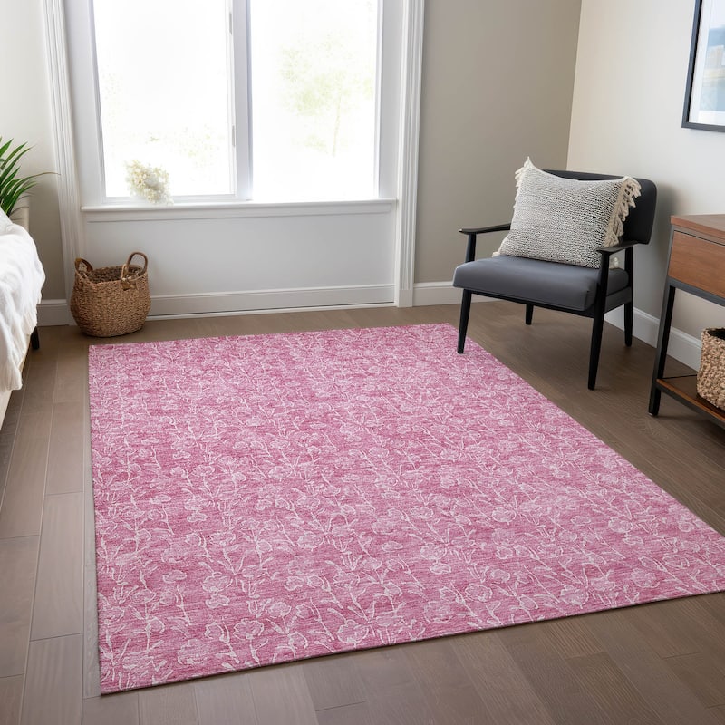 Machine Washable Indoor/ Outdoor Chantille Modern Floral Impressions Rug