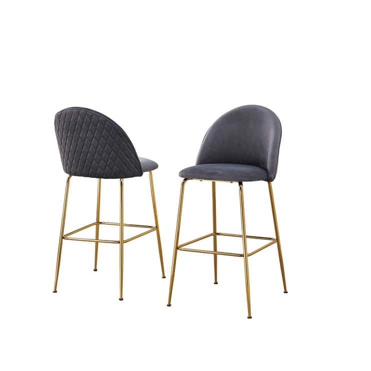 Best Quality Furniture Upholstered Barstools with Gold Chrome Finish Legs (Set of 2) - Dark Gray