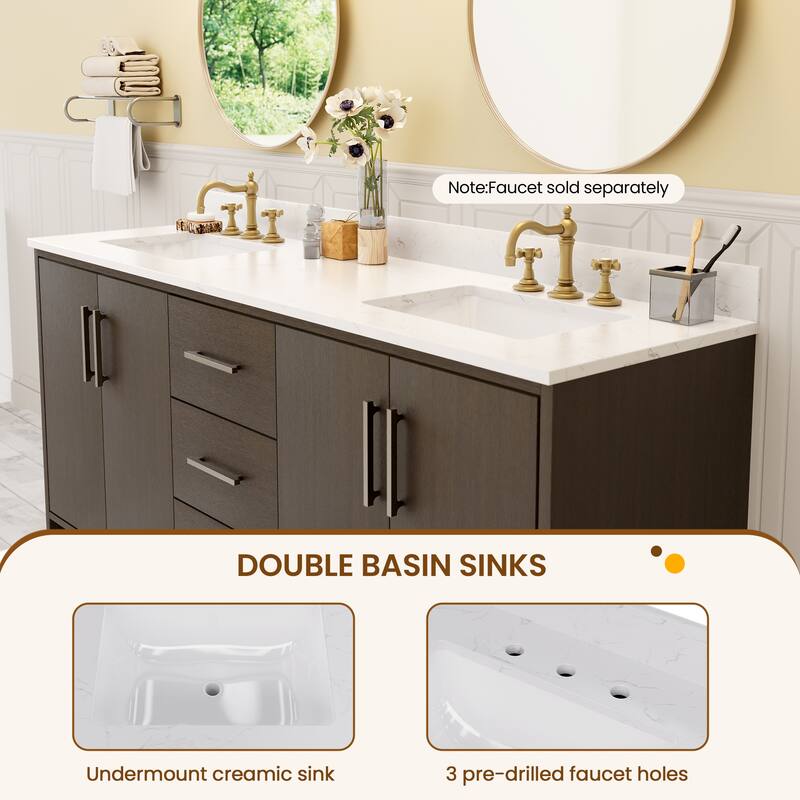 72-Inch Modern Style Bathroom Vanity with Double Ceramic Sink