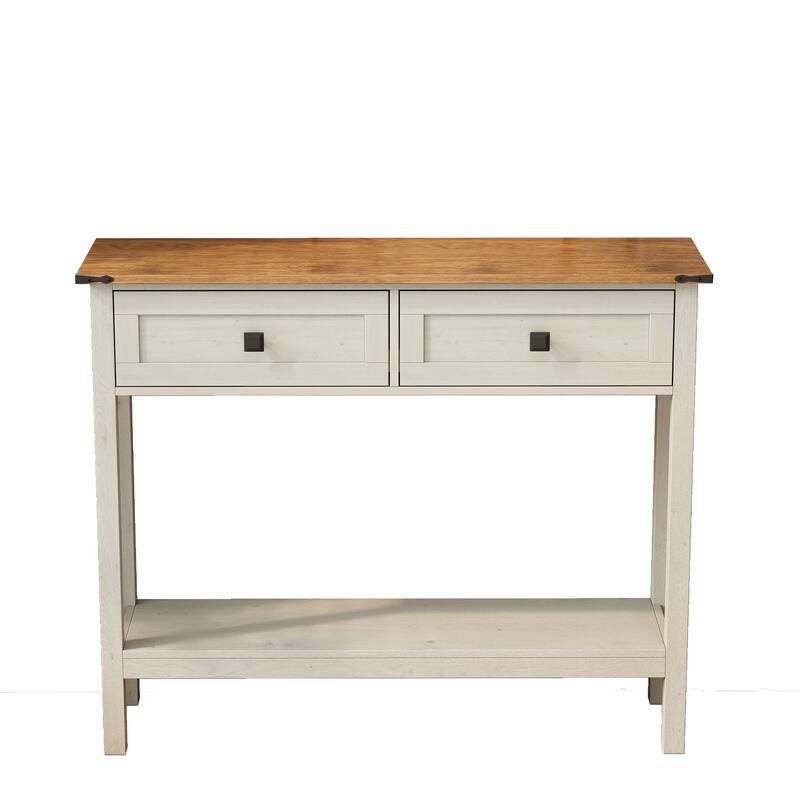 Console Table with 2 Drawer and Bottom Storage Shelf for Entryway,Rustic Side Table with Storage Drawer and Shelf