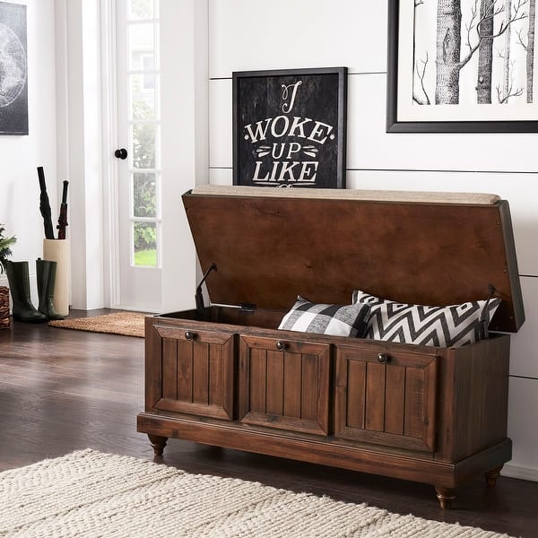 slide 2 of 17, Granger Storage Bench with Linen Seat Cushion by iNSPIRE Q Classic Antique Brown