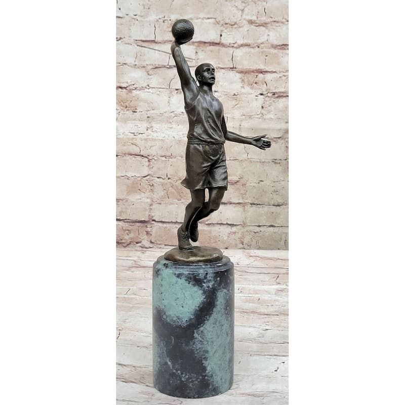Bronze Statue Sculpture Trophy Of Nba Basketball Player Going For Dunk Layup On Marble Base