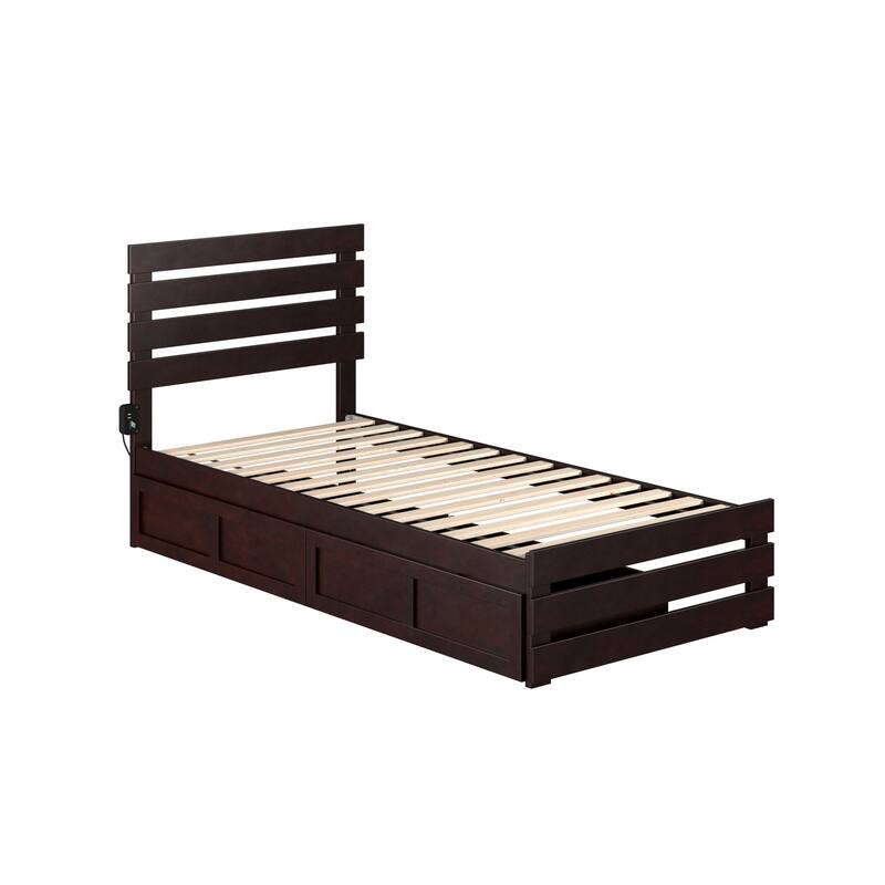Twin XL Bed with Footboard & Drawers - Espresso Finish - HomeStock