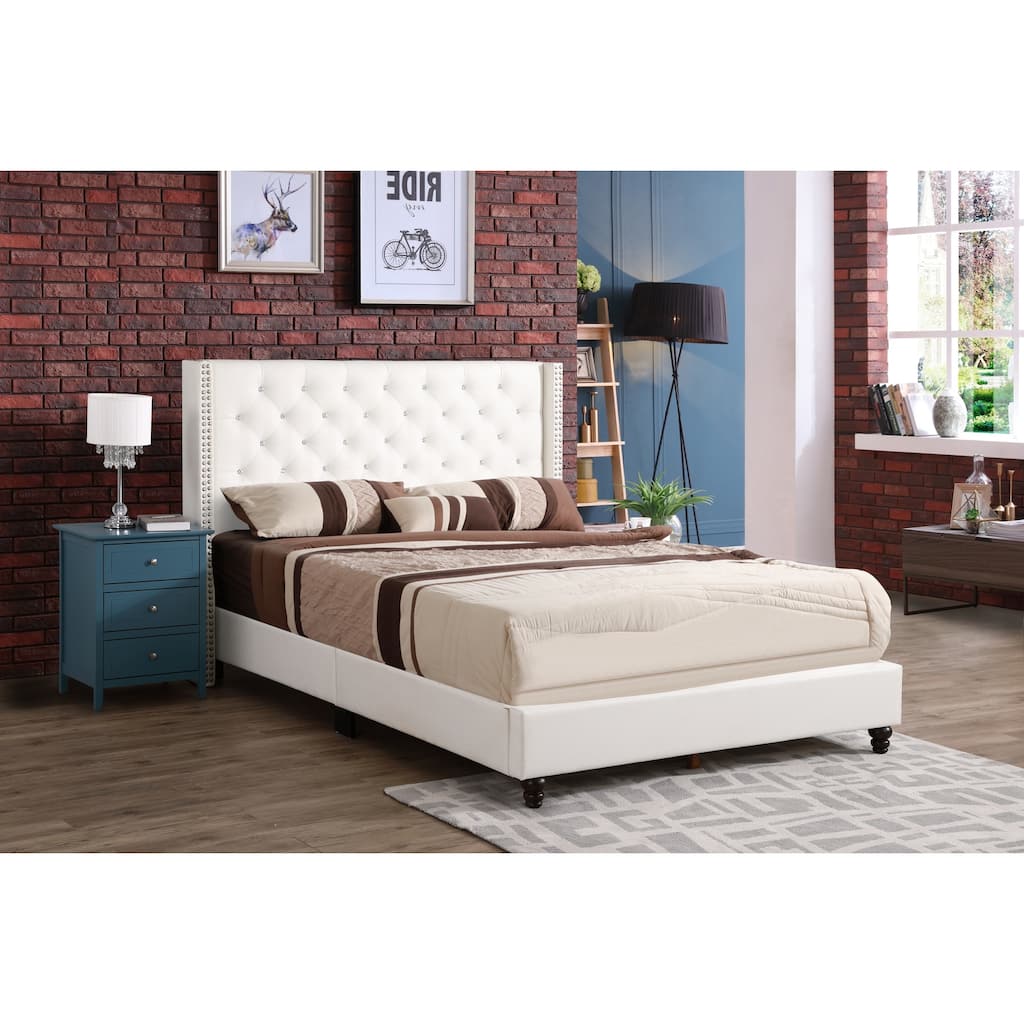 Rustic Romance Upholstered Bed - Deep Tufted Headboard, Box Spring Needed, Bedroom Furniture