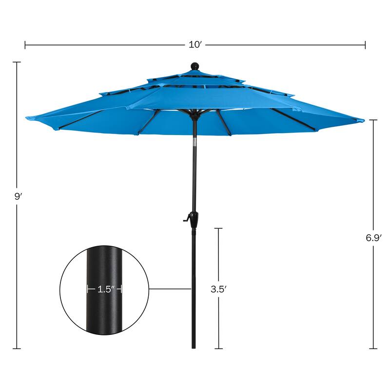 10 ft Patio Umbrella, 3-Tiered Sunshade with Push Button Tilt and Easy-Open Crank, Outdoor Umbrella for Deck, Yard