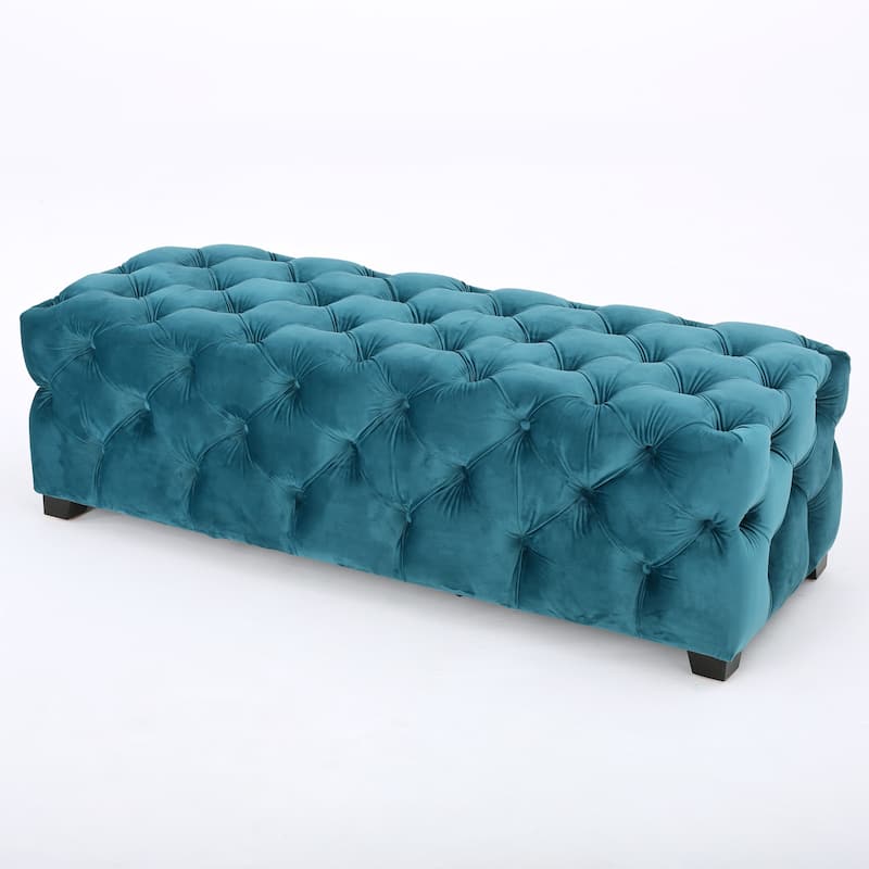 Velvet Tufted Bench Ottoman with Wooden Legs, Luxury Entryway Bench Bed-End Upholstered Bench for Mudroom, Bedroom